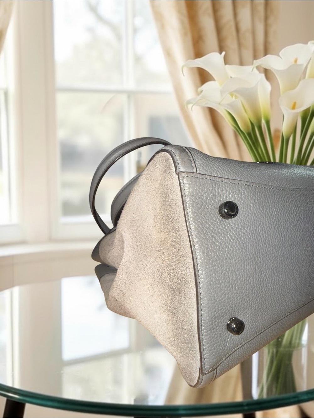 Coach Eddie Grey Pebbled Leather w. Suede Panels Turnlock Shoulder Bag - Picture 12 of 12
